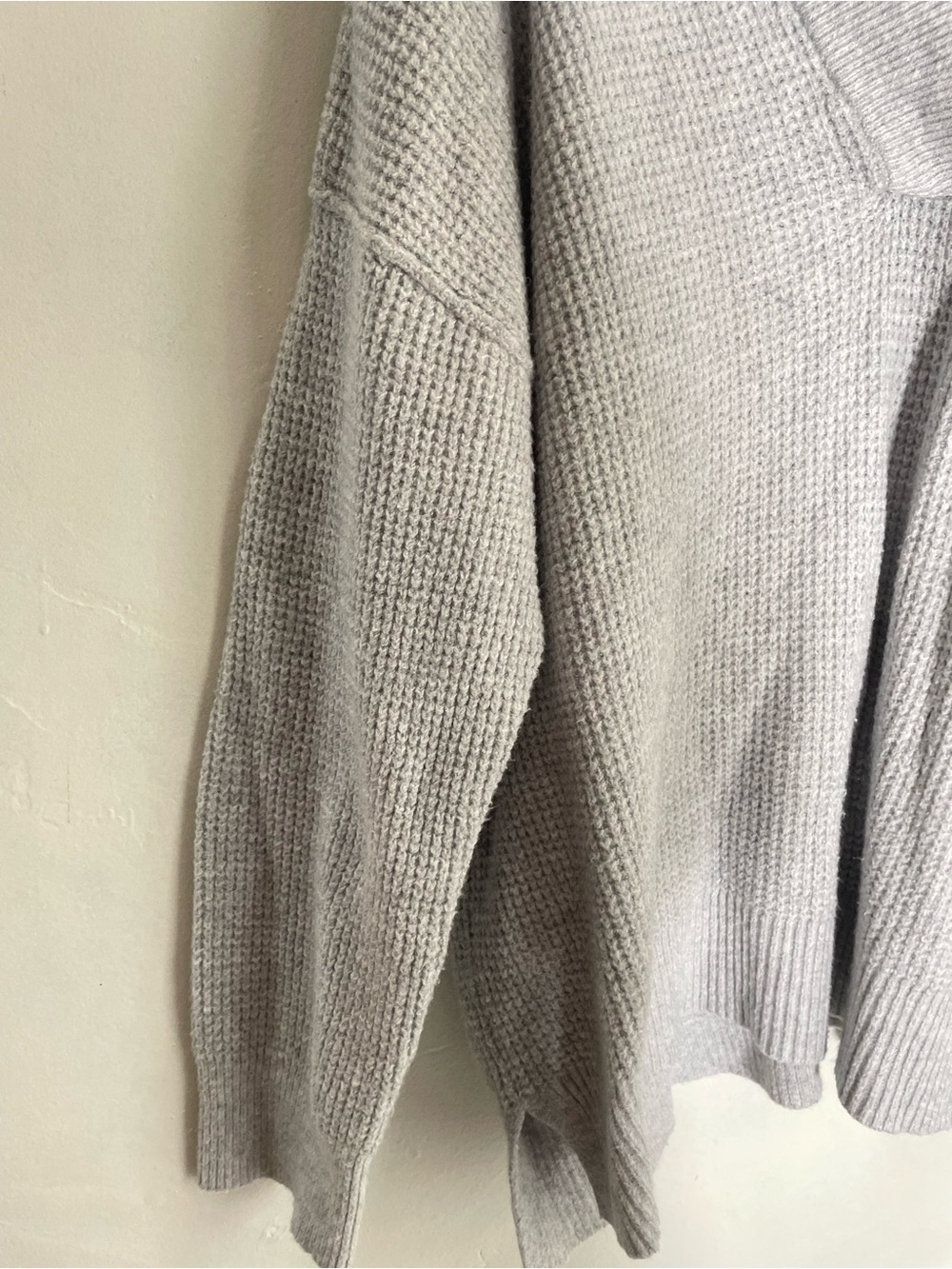 Aerie CozyUp Waffle Knit Sweater Hoodie Heather Gray Sz XL - Picture 8 of 12